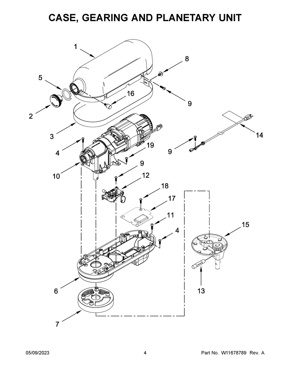 Case, Gearing And Planetary Unit Diagram and Parts List for 5KSM60SPXZER0  KitchenAid Mixer