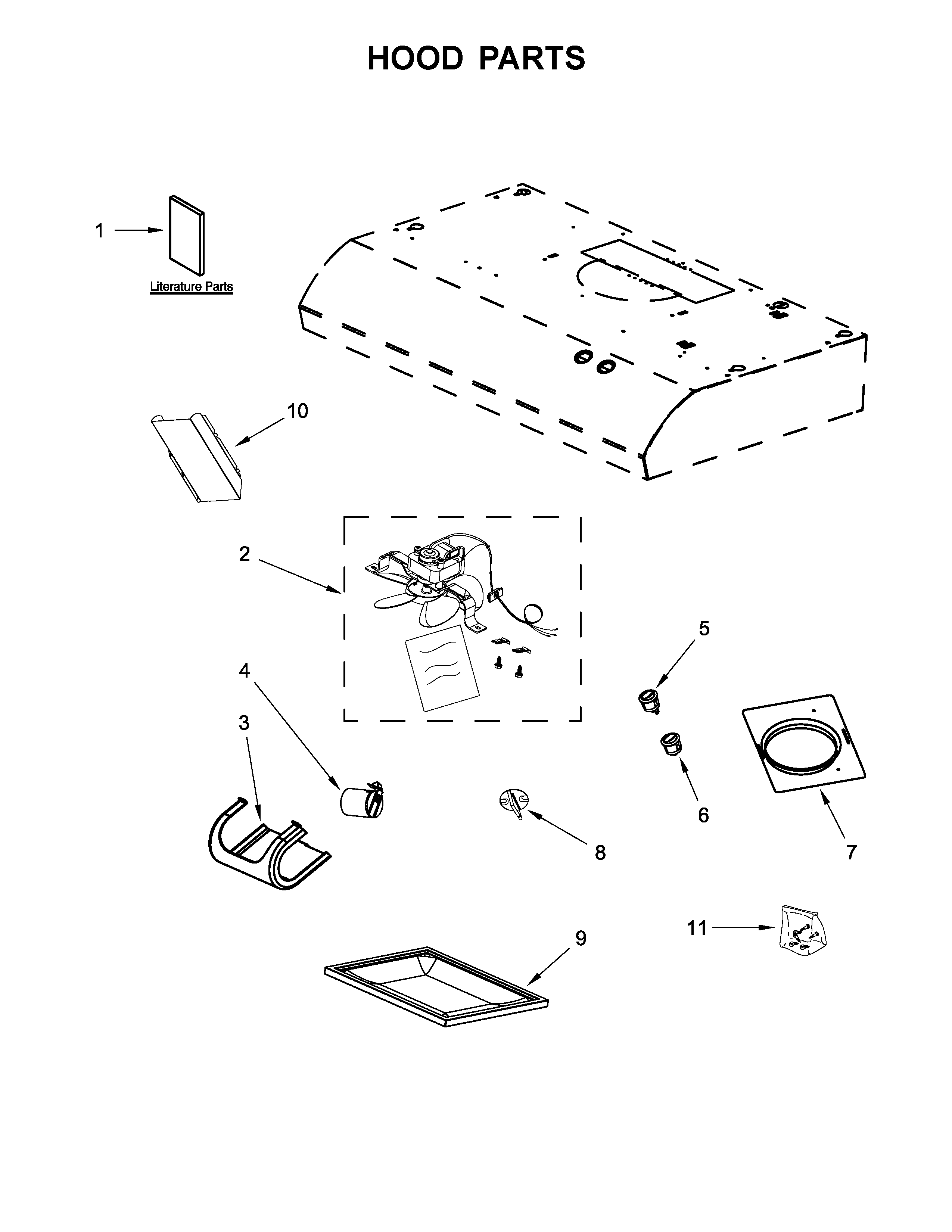 Hood Parts Diagram and Parts List for IH1400DW3  Whirlpool Range Hood