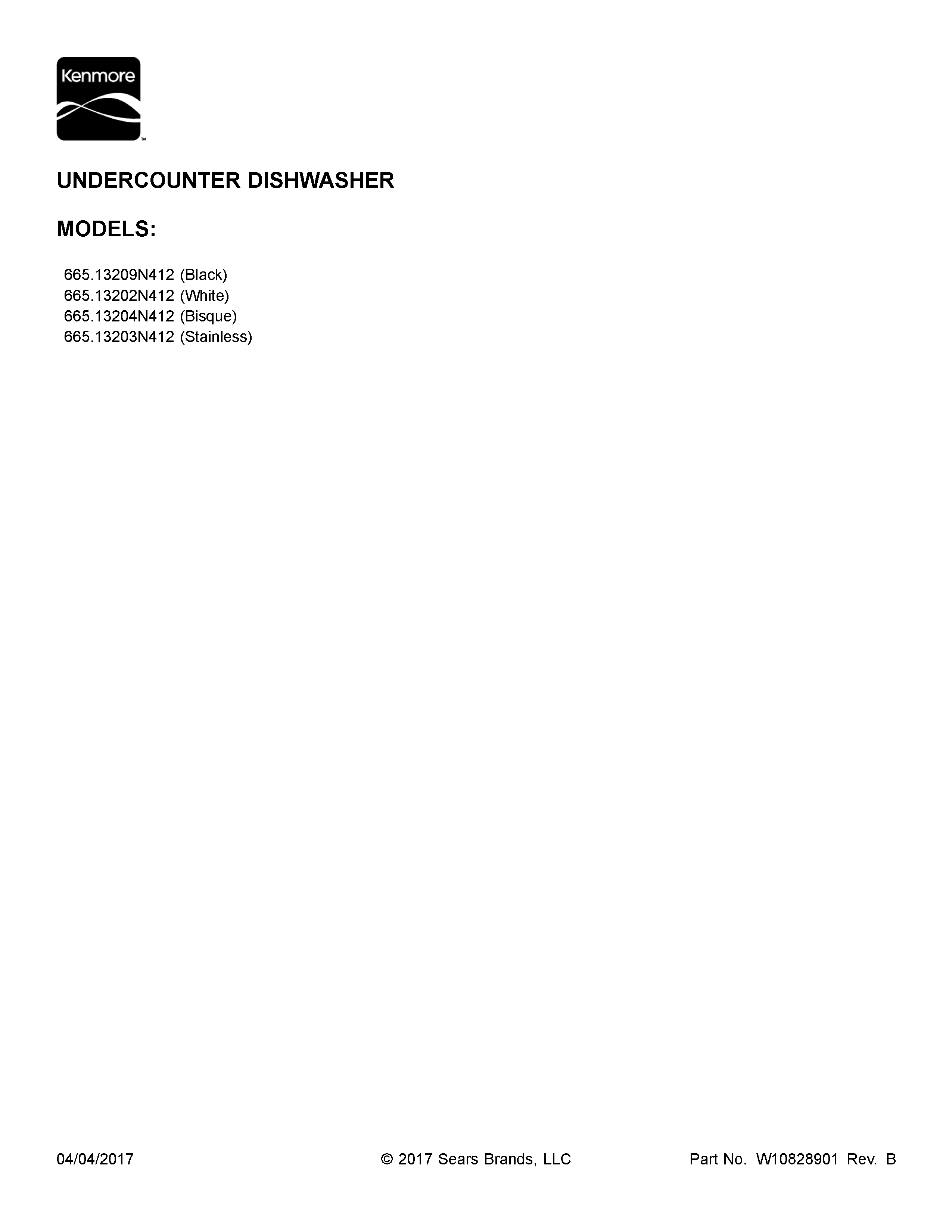 Cover Sheet Diagram and Parts List for 66513204N412  Kenmore Dishwasher