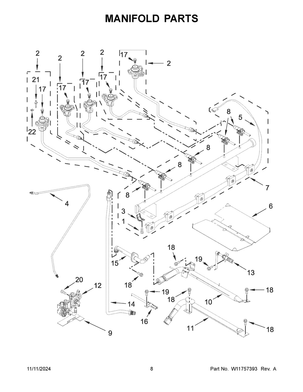 05 - Manifold Parts Diagram and Parts List for KFGG500EBS9  Whirlpool Range