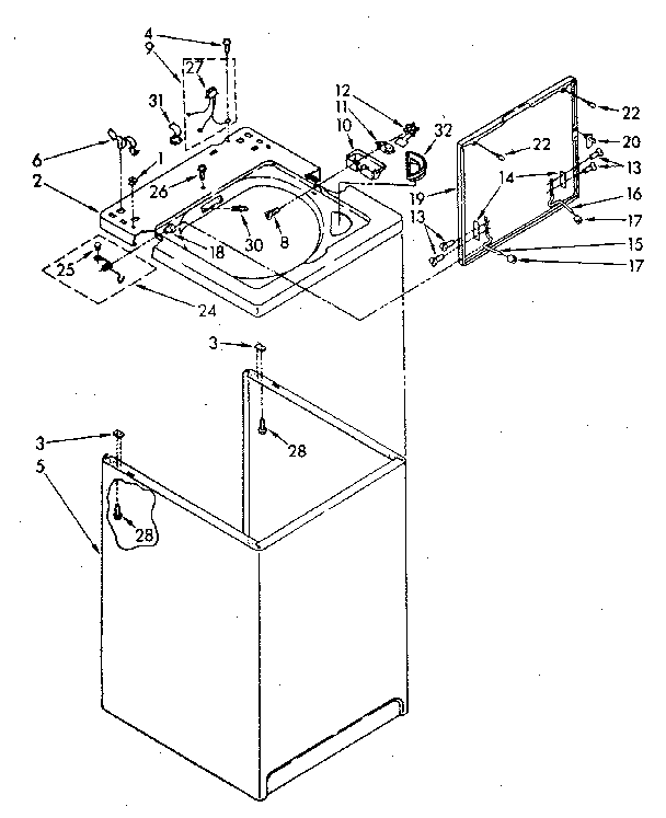 Top And Cabinet Diagram and Parts List for LA7800XSN1  Whirlpool Washer
