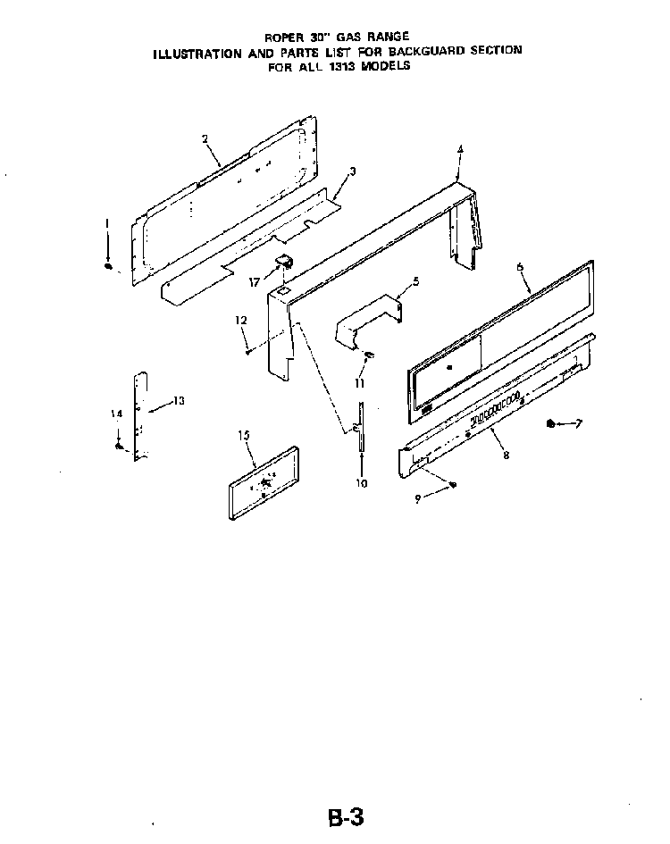 Backguard Diagram and Parts List for 1313*1A  Roper Range
