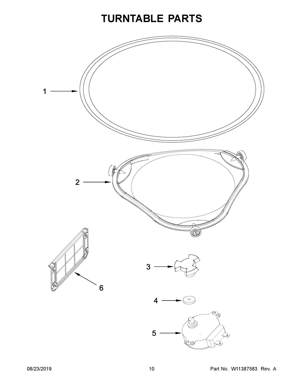 Turntable Parts Diagram and Parts List for YWMH54521JV0  Whirlpool Microwave