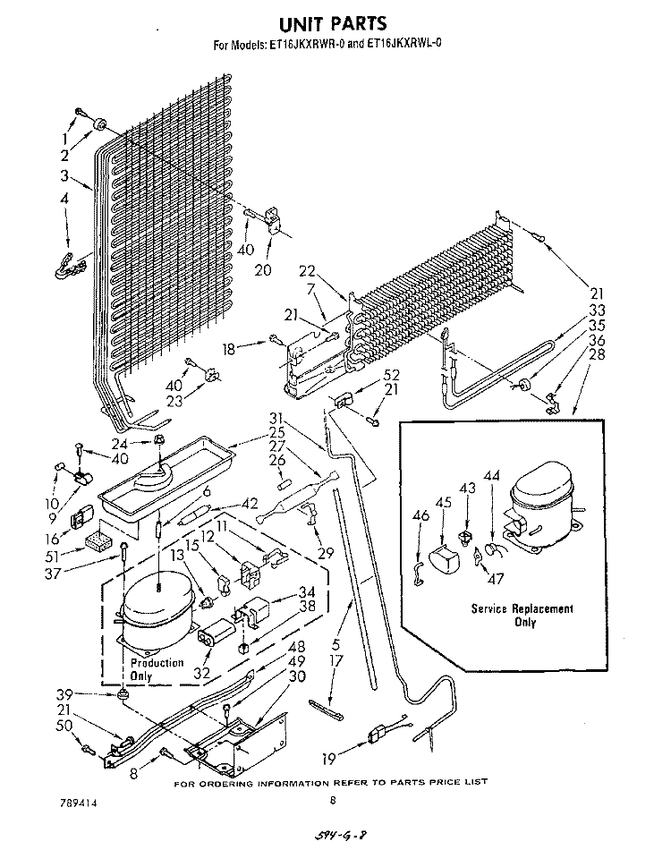 UNIT Diagram and Parts List for ET16JKXRWR0  Whirlpool Refrigerator