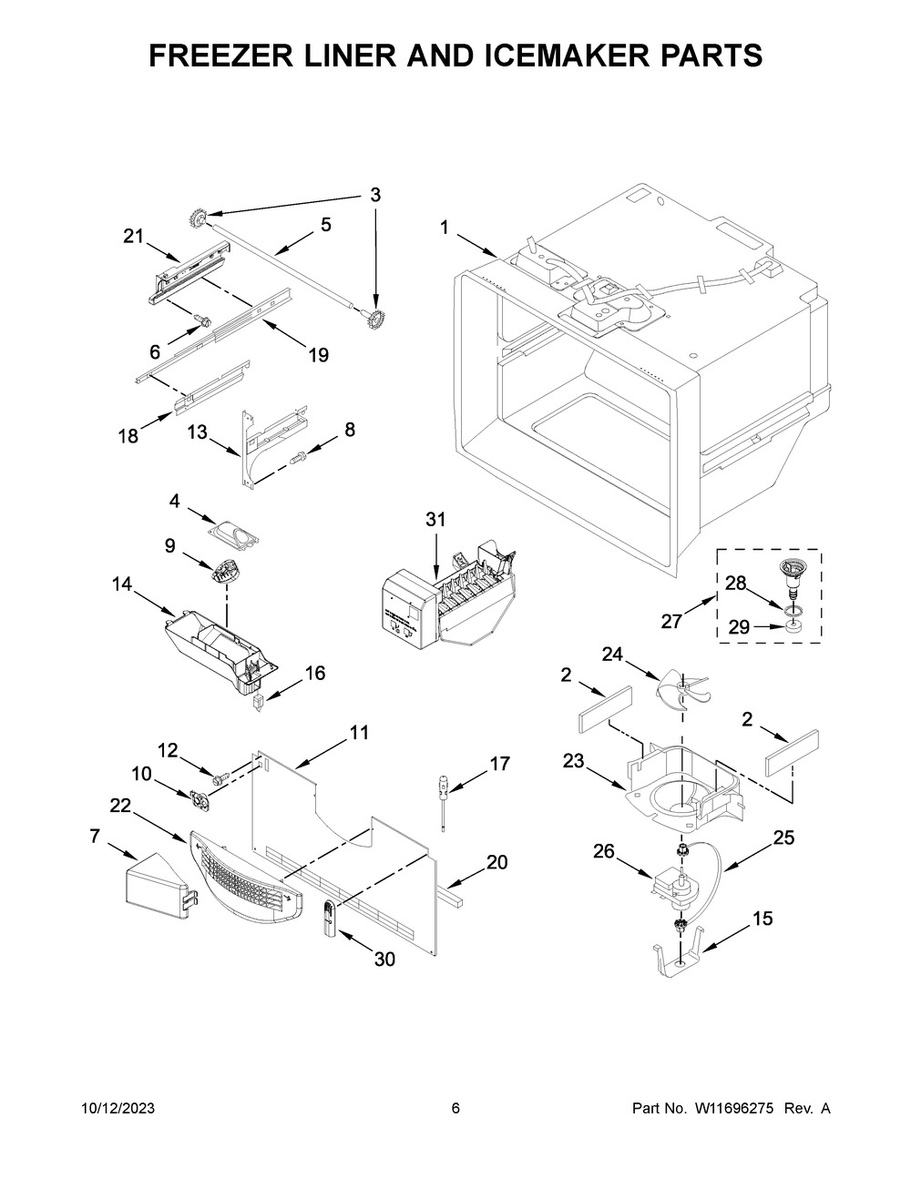 Freezer Liner And Icemaker Parts Diagram and Parts List for KRFC302EBS08  KitchenAid Refrigerator
