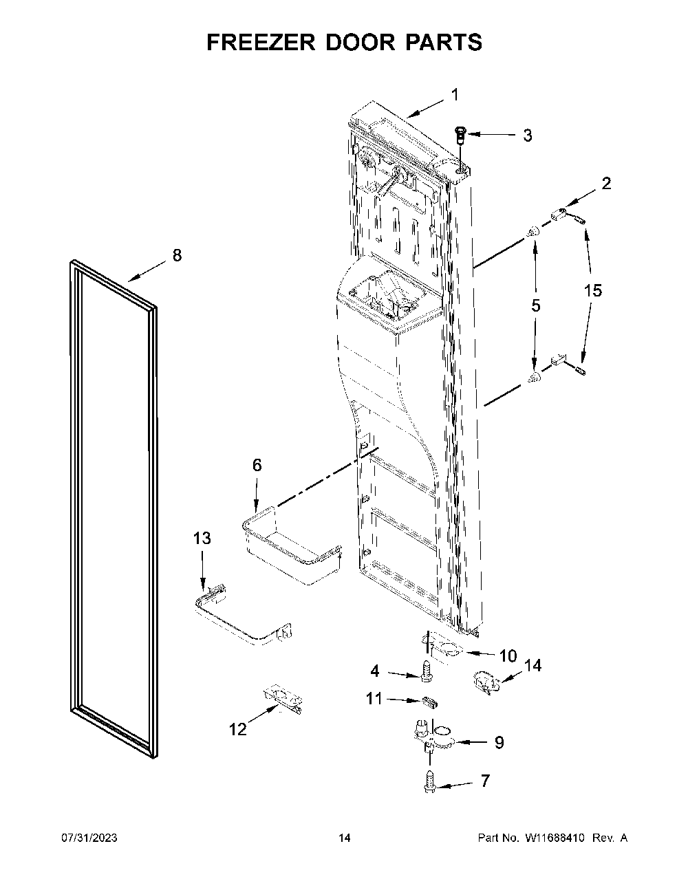 Freezer Door Parts Diagram and Parts List for KRSF705HBS05  KitchenAid Refrigerator