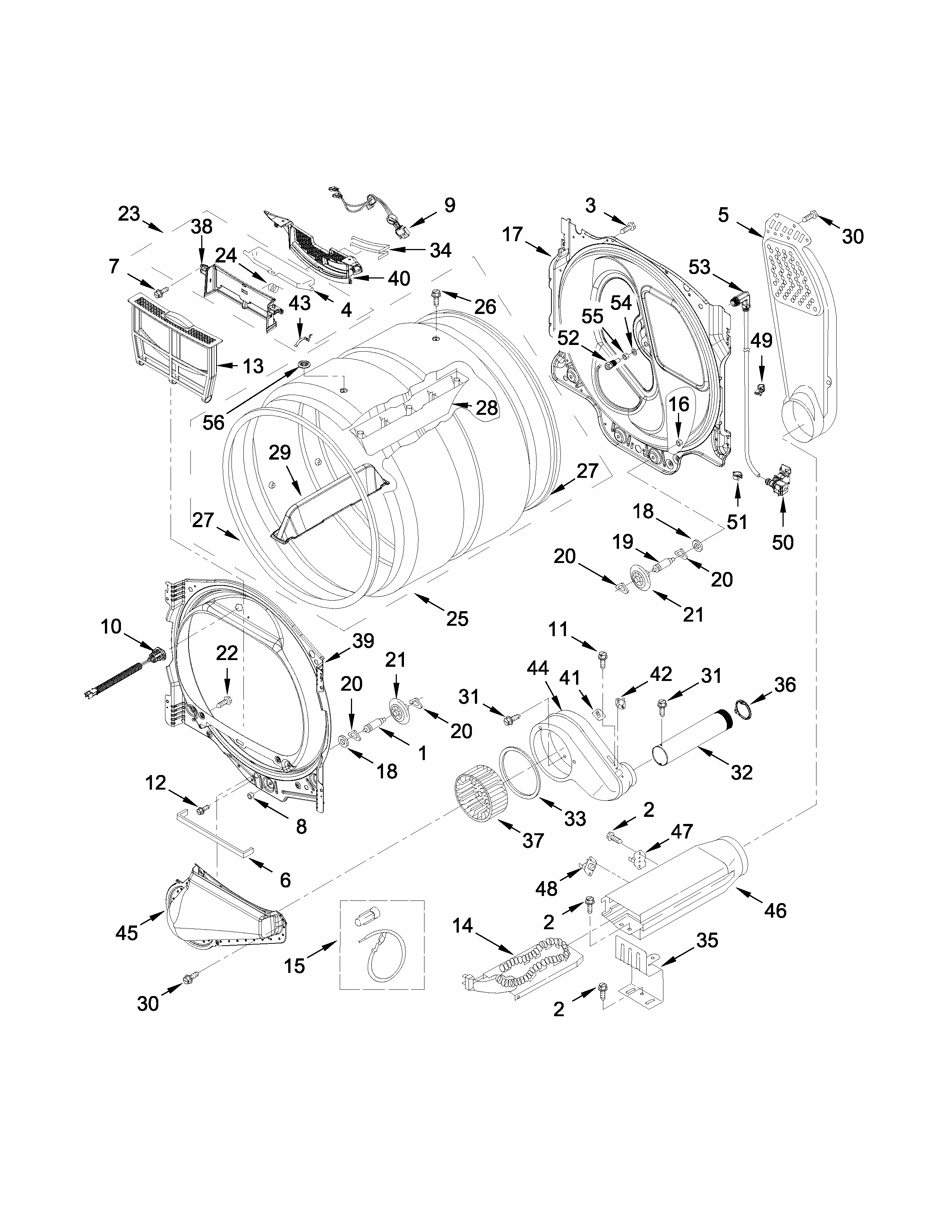Bulkhead Parts Diagram and Parts List for 11069133411  Kenmore Dryer