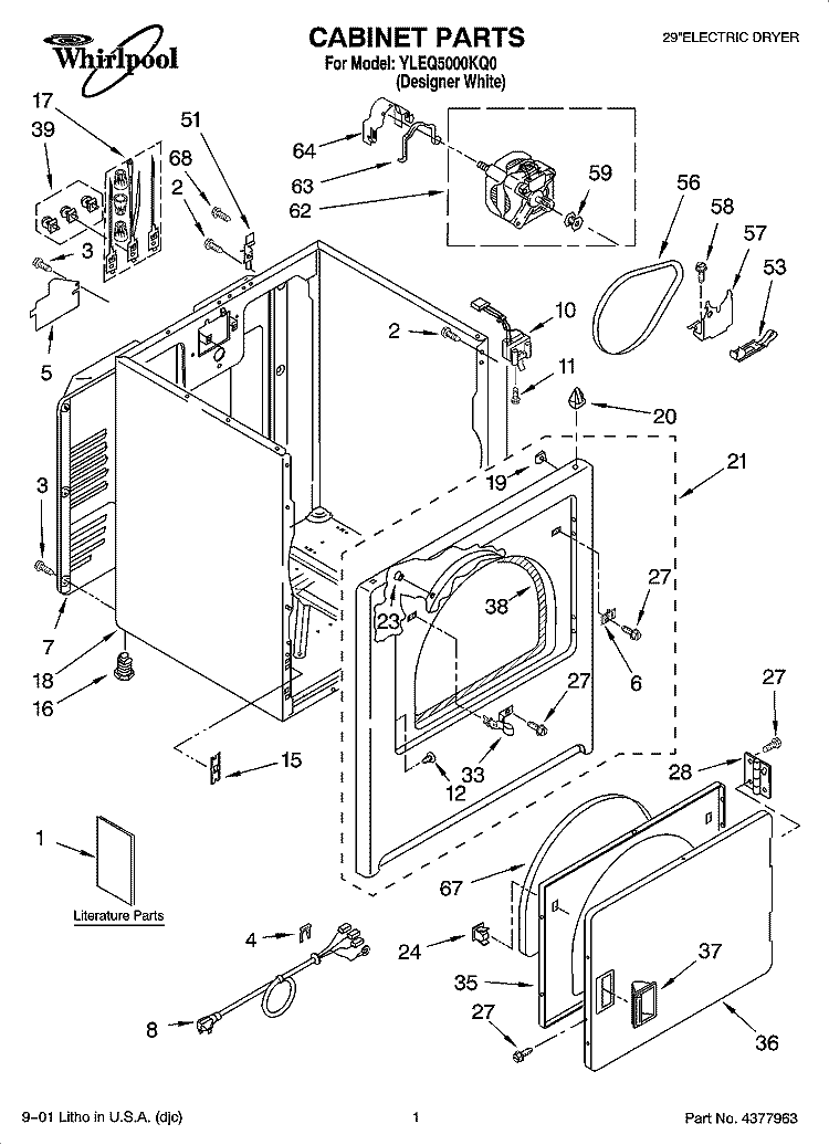 CABINET PARTS Diagram and Parts List for YLEQ5000KQ0  Whirlpool Dryer
