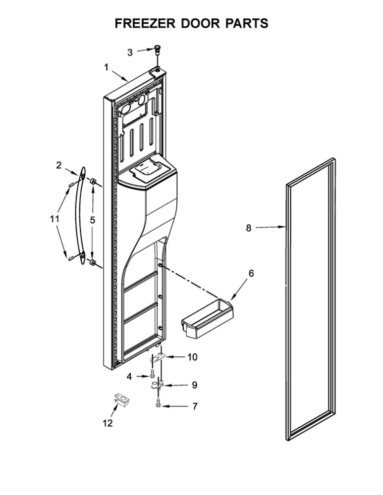 Freezer Door Parts Diagram and Parts List for WRS970CIDE00  Whirlpool Refrigerator