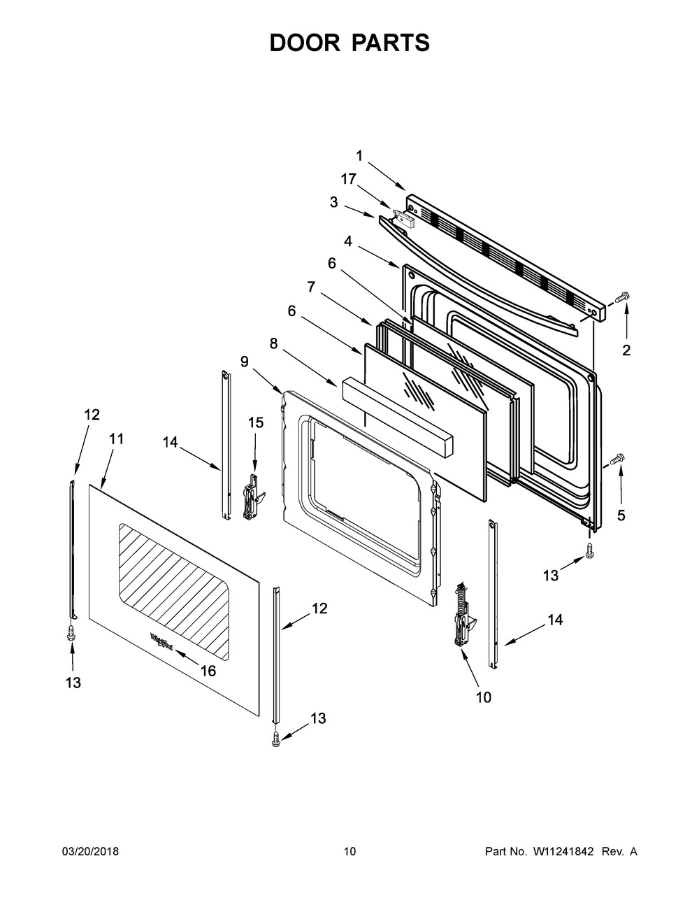 Door Parts Diagram and Parts List for WFG510S0HS0  Whirlpool Range