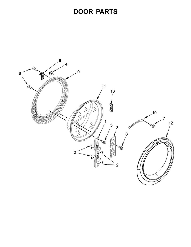 Door Parts Diagram and Parts List for 7MWFW75HEFW1  Whirlpool Washer