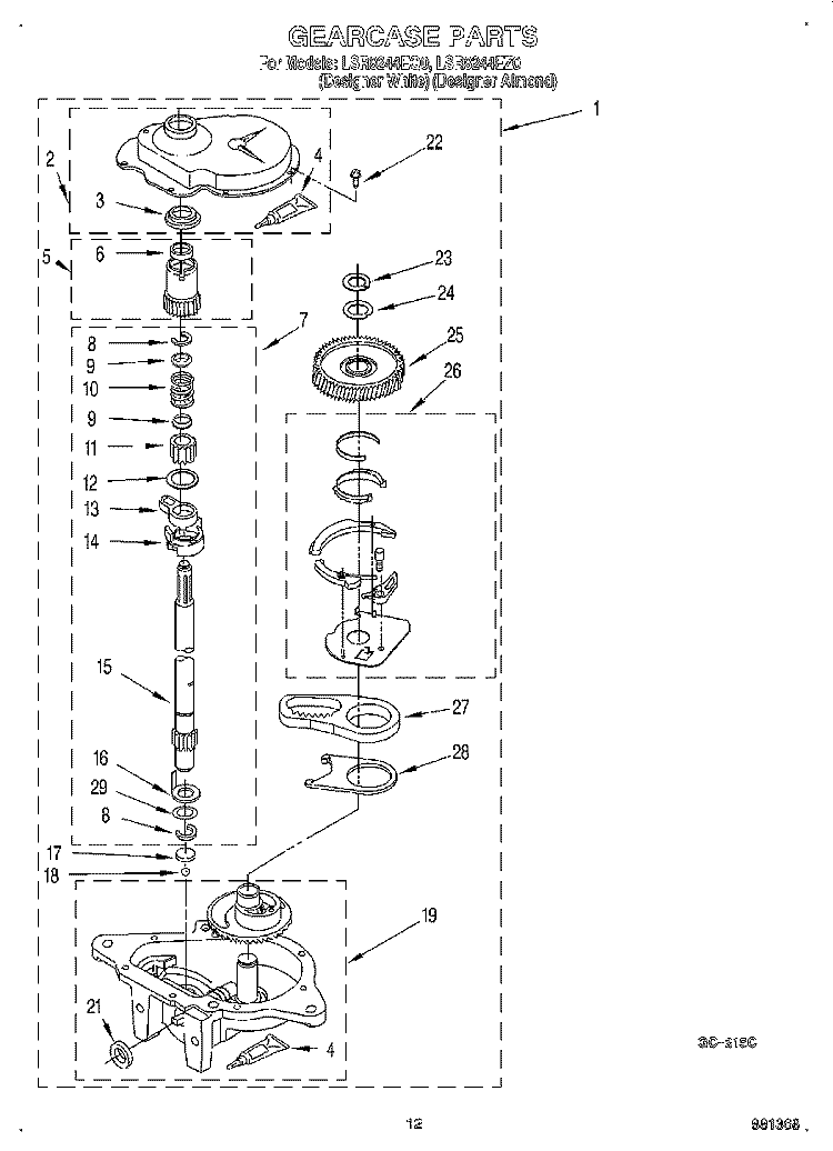 GEARCASE Diagram and Parts List for LSR8244EQ0  Whirlpool Washer