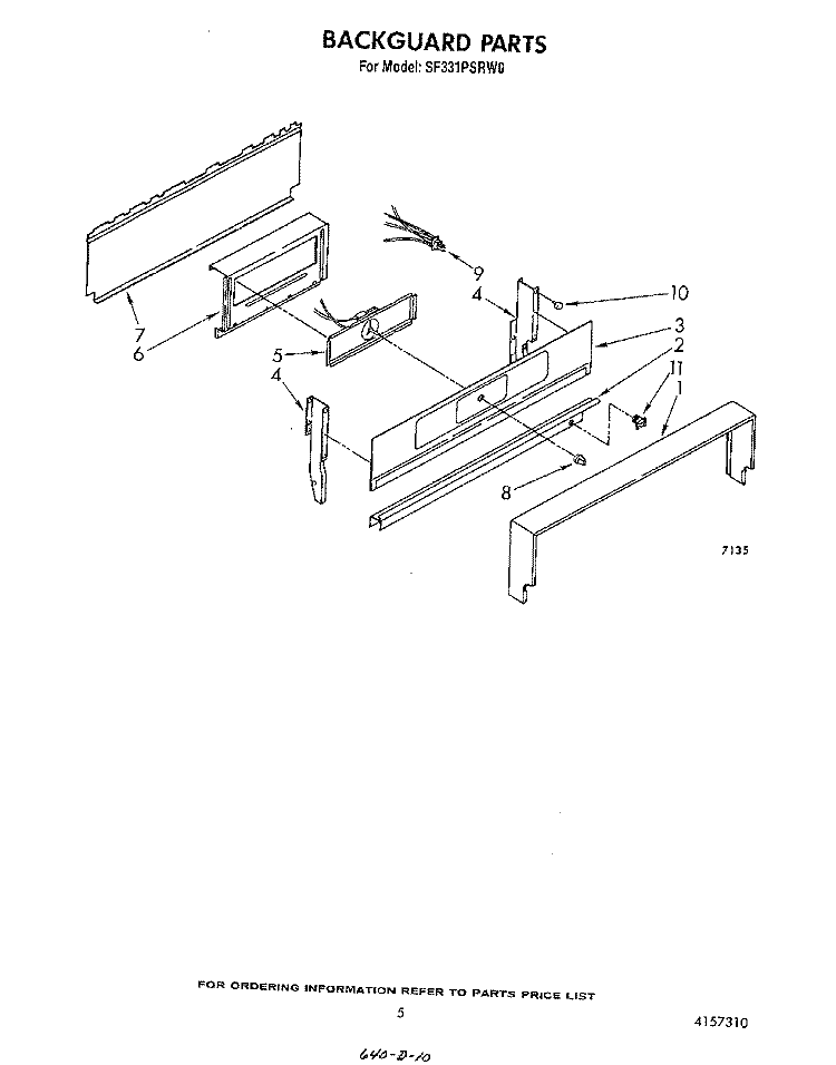 BACKGUARD Diagram and Parts List for SF331PSRW0  Whirlpool Range
