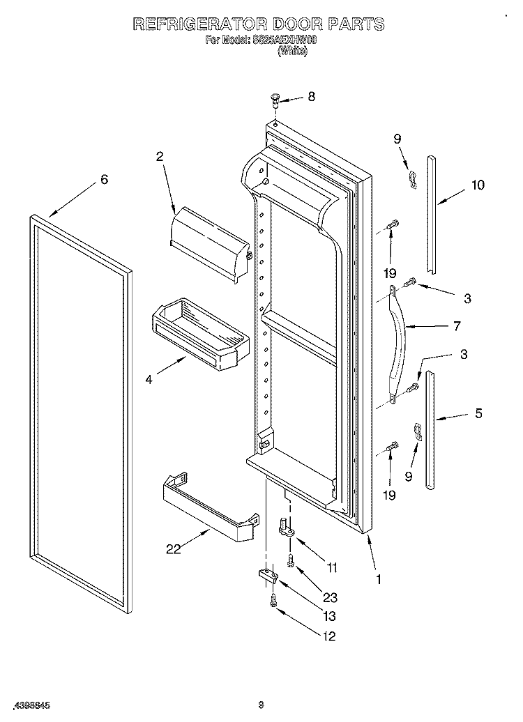 REFRIGERATOR DOOR Diagram and Parts List for SS25AEXHW00  Whirlpool Refrigerator