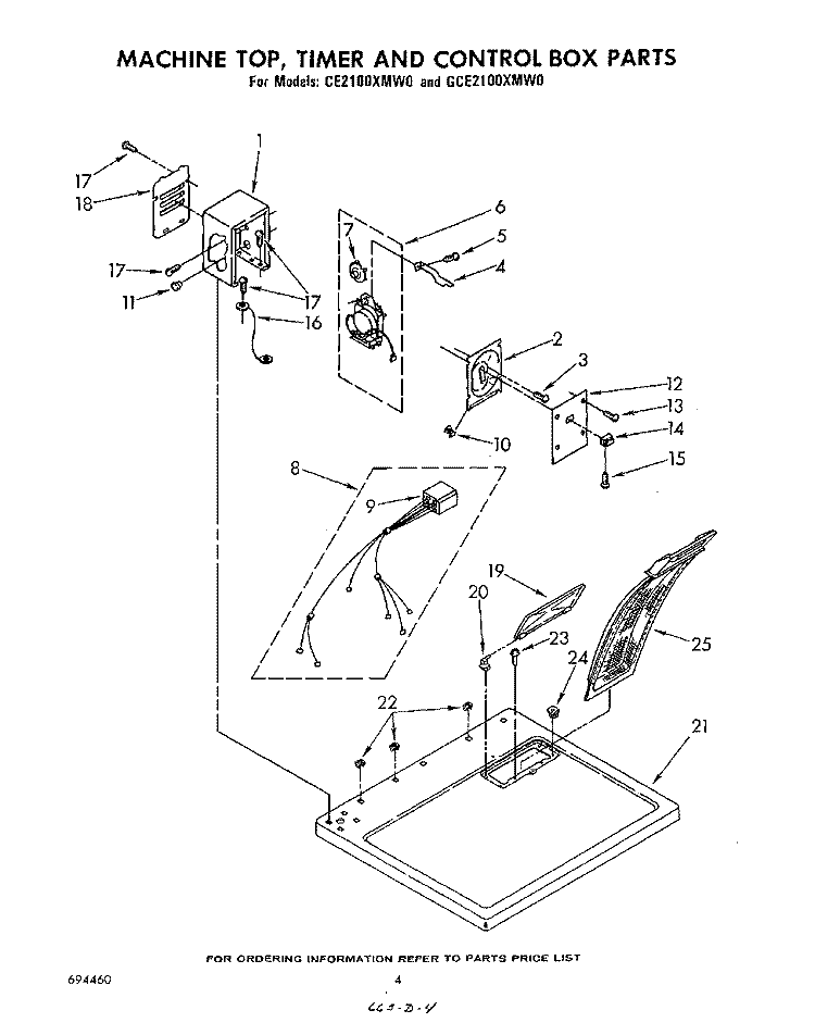 MACHINE TOP, TIMER AND CONTROL BOX Diagram and Parts List for CE2100XMW0  Whirlpool Dryer