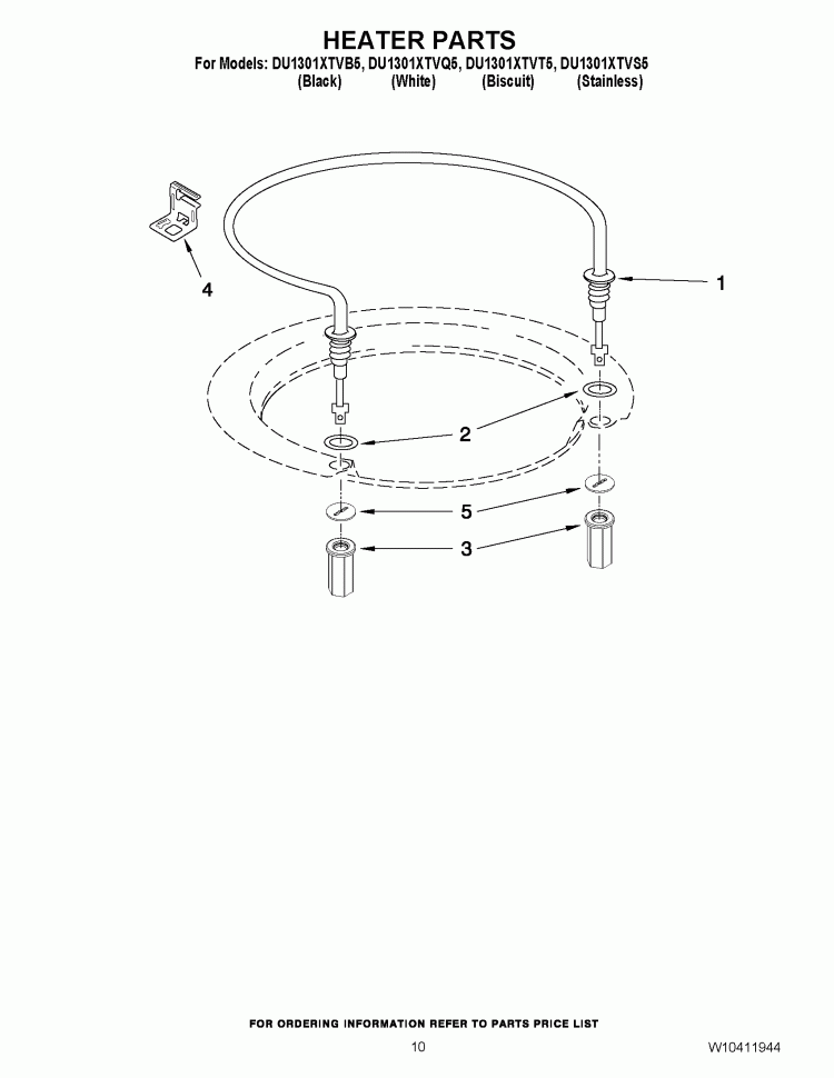 HEATER PARTS Diagram and Parts List for DU1301XTVQ5  Whirlpool Dishwasher