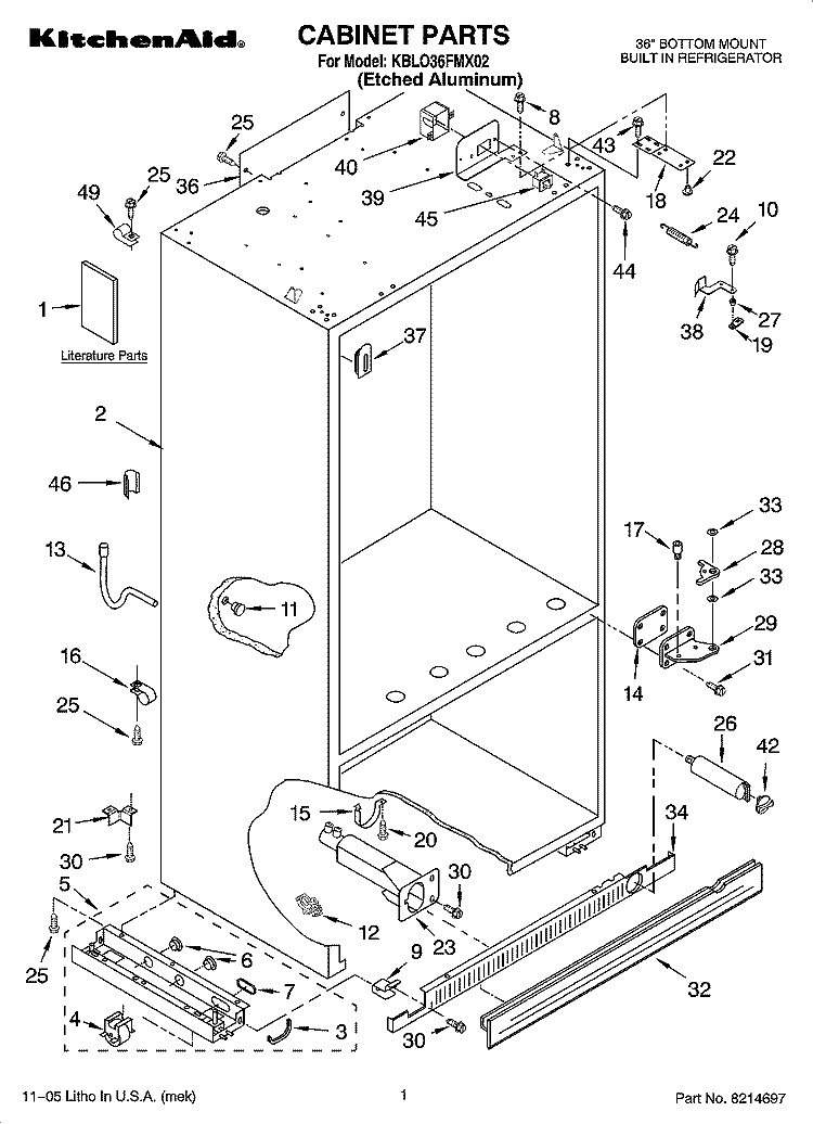 CABINET PARTS Diagram and Parts List for KBLO36FMX02  KitchenAid Refrigerator