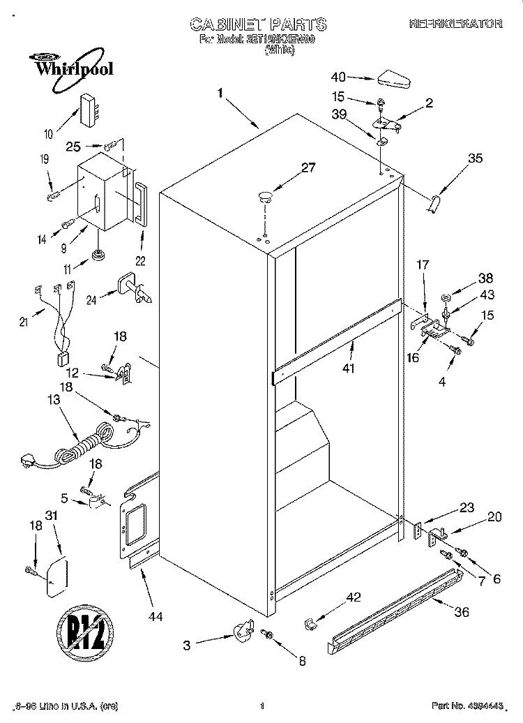 CABINET Diagram and Parts List for 3ET18NKXEW00  Whirlpool Refrigerator