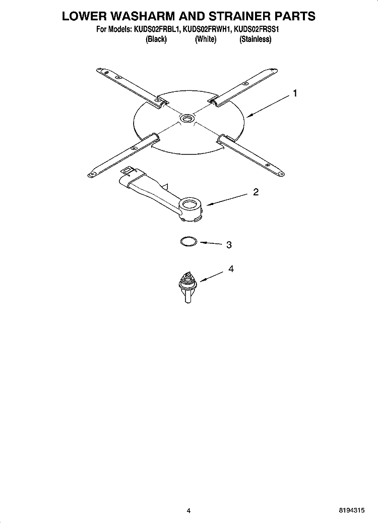 LOWER WASHARM AND STRAINER PARTS Diagram and Parts List for KUDS02FRWH1  KitchenAid Dishwasher