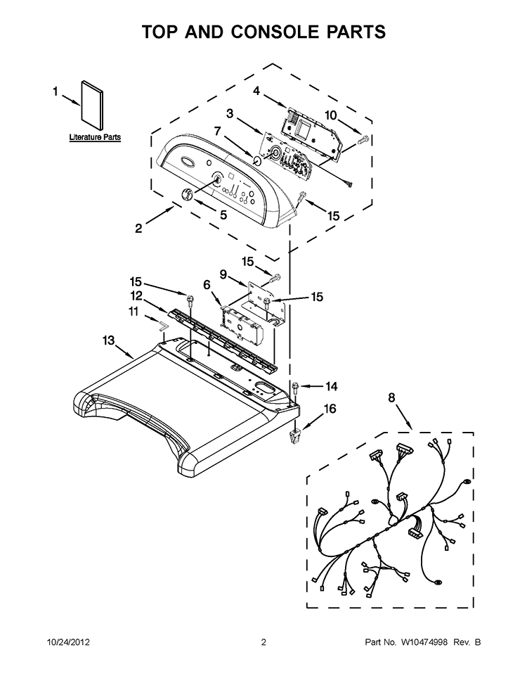 TOP AND CONSOLE PARTS Diagram and Parts List for WGD8800YW1  Whirlpool Dryer