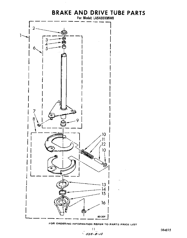 BRAKE AND DRIVE TUBE Diagram and Parts List for LA5400XMW0  Whirlpool Washer