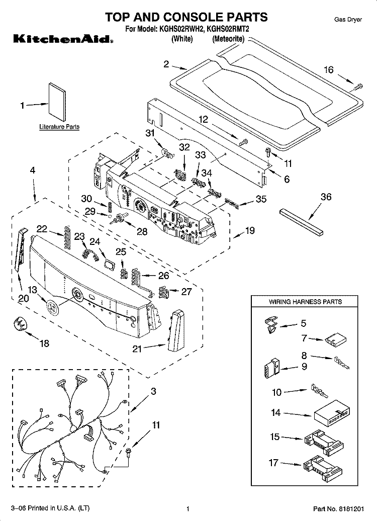 TOP AND CONSOLE PARTS Diagram and Parts List for KGHS02RMT2  KitchenAid Dryer