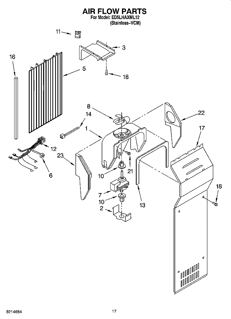AIR FLOW PARTS Diagram and Parts List for ED5LHAXML12  Whirlpool Refrigerator