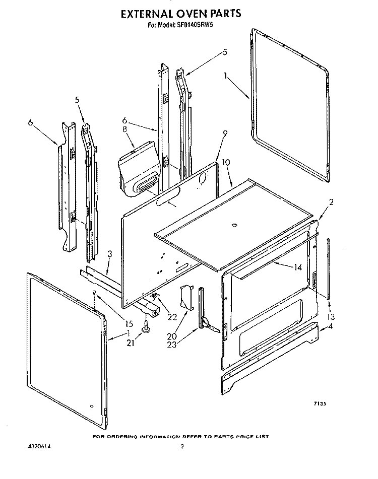 EXTERNAL OVEN Diagram and Parts List for SF0140SRW5  Whirlpool Range