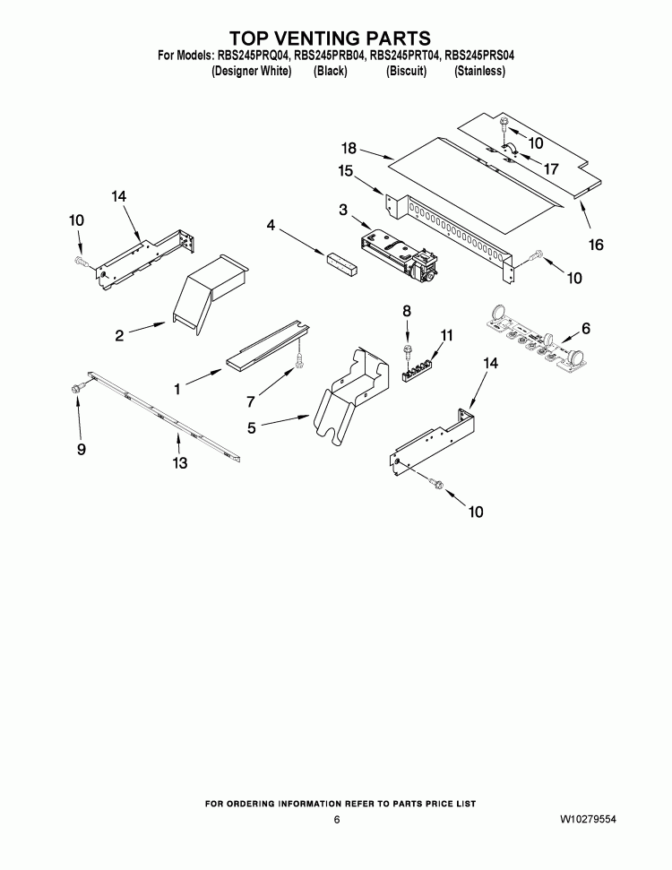 TOP VENTING PARTS Diagram and Parts List for RBS245PRQ04  Whirlpool Wall Oven