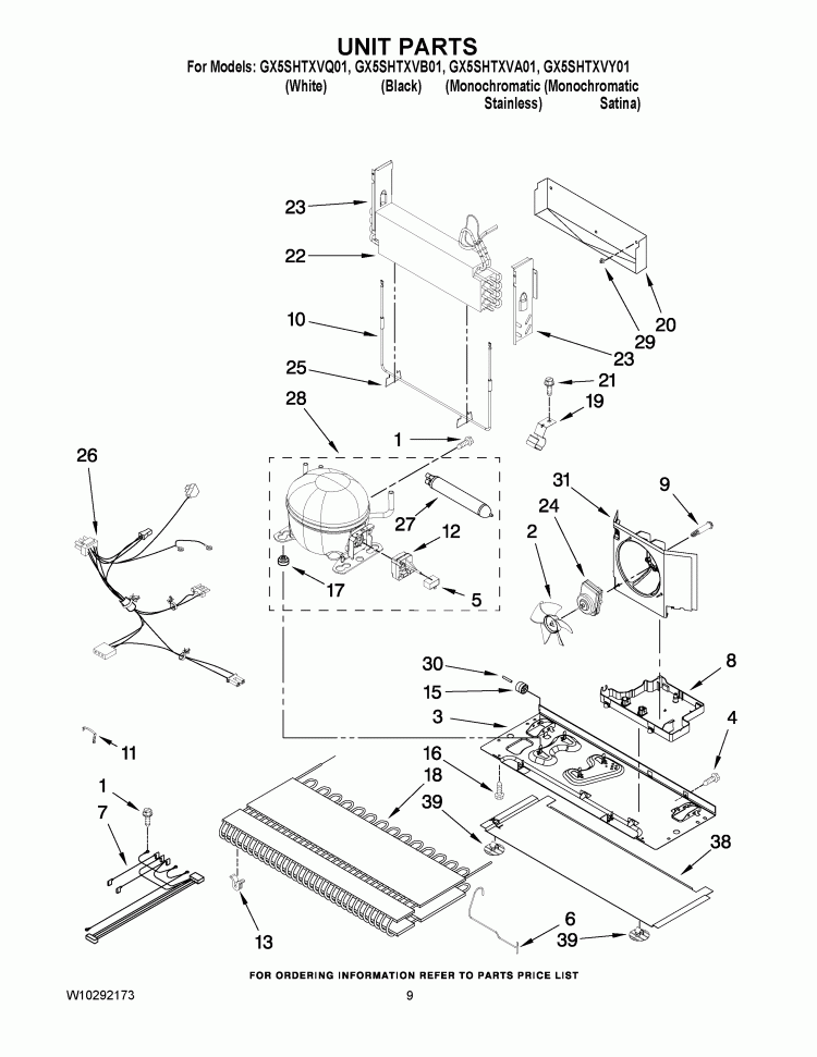 UNIT PARTS Diagram and Parts List for GX5SHTXVY01  Whirlpool Refrigerator