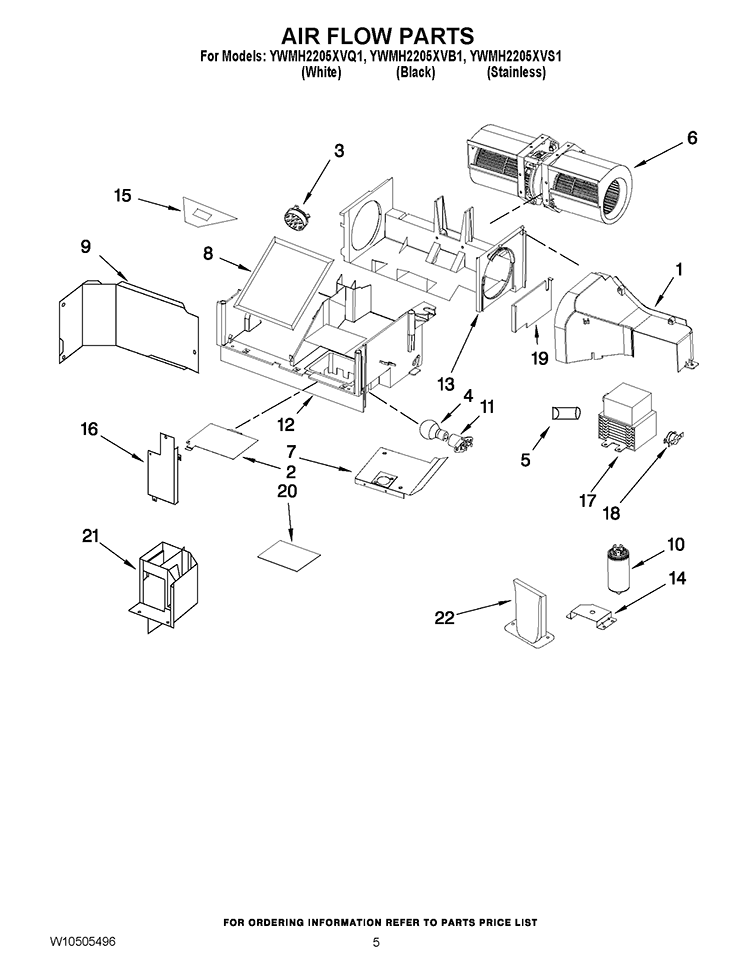 AIR FLOW PARTS Diagram and Parts List for YWMH2205XVQ1  Whirlpool Microwave