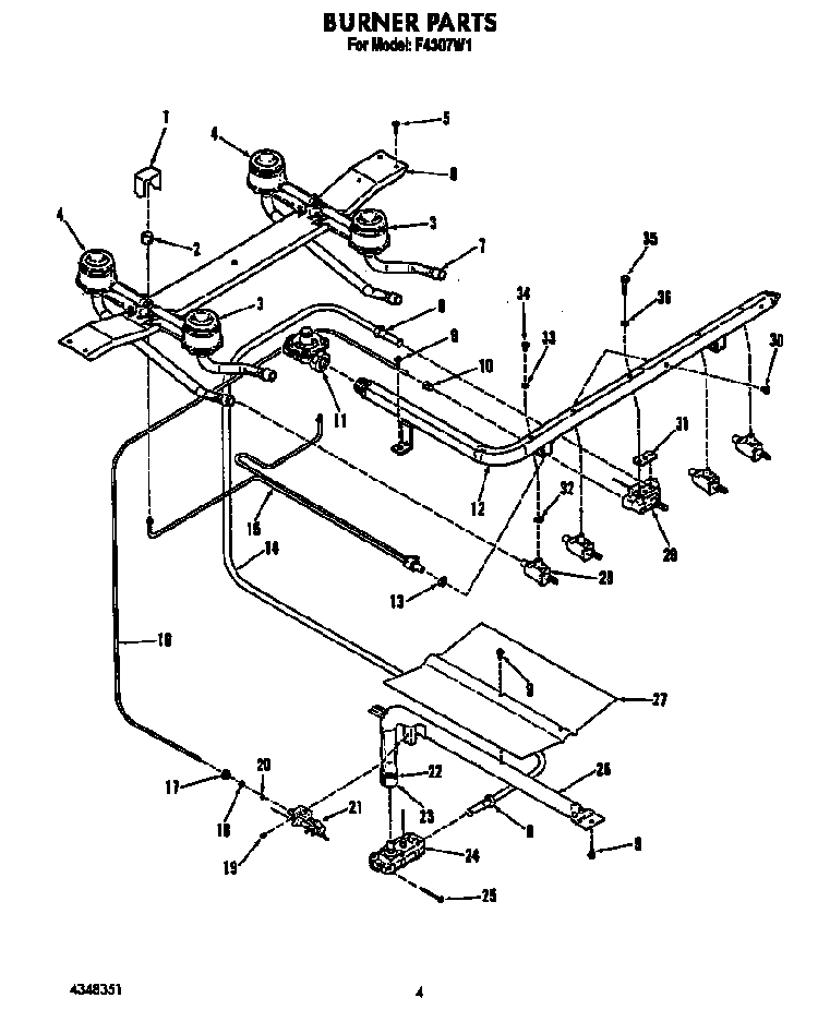 Burner Diagram and Parts List for F4307*1  Roper Range