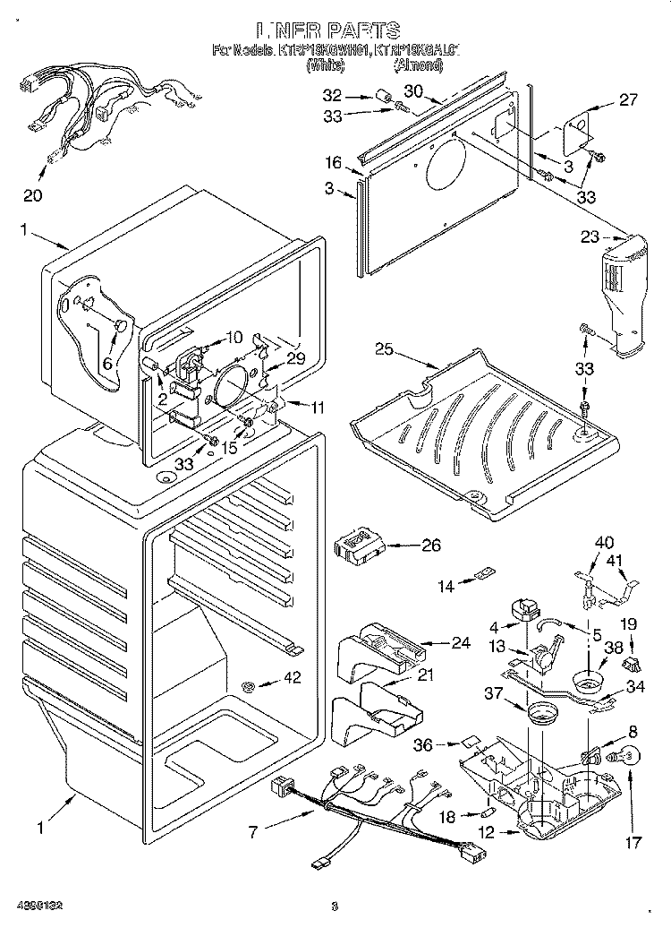 LINER Diagram and Parts List for KTRP19KGWH01  KitchenAid Refrigerator
