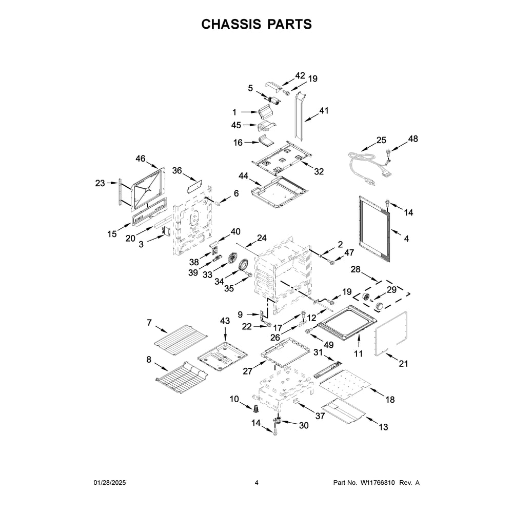 Chassis Parts Diagram and Parts List for WEG750H0HW7  Whirlpool Range