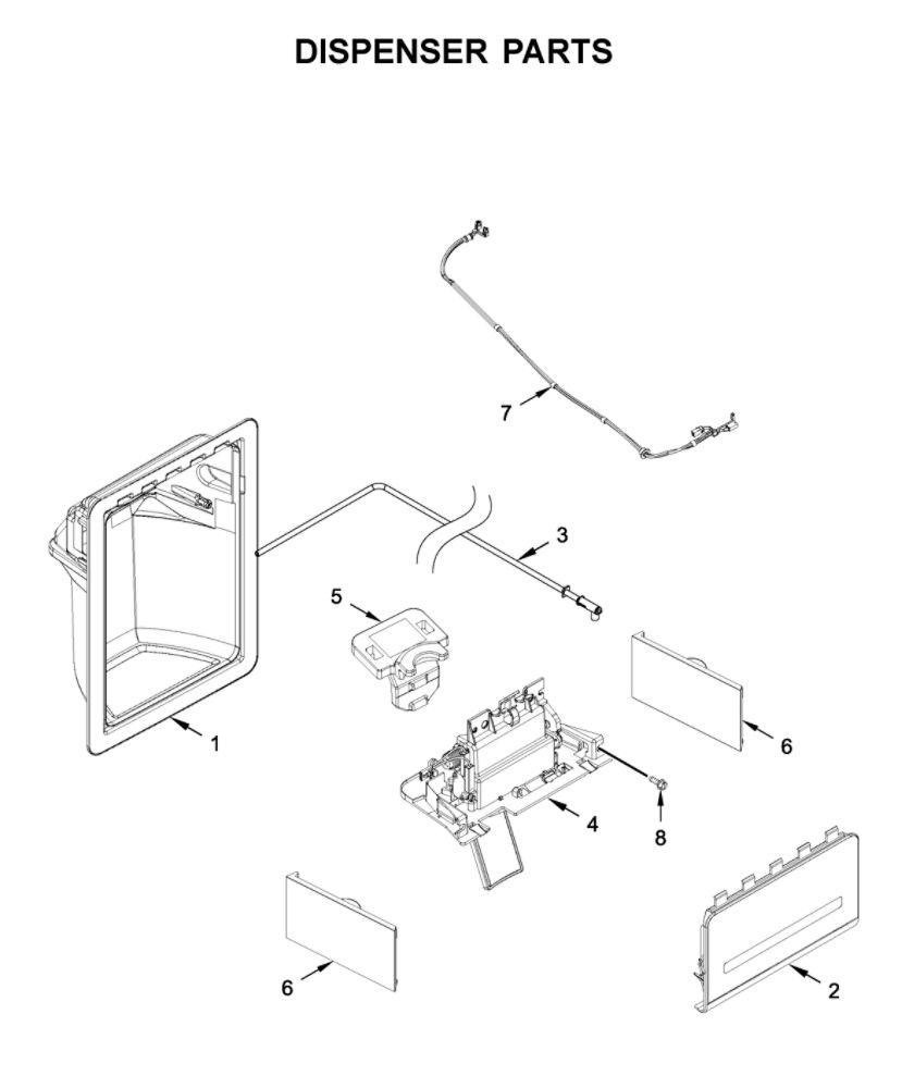 Dispenser Parts Diagram and Parts List for WRS315SDHM04  Whirlpool Refrigerator