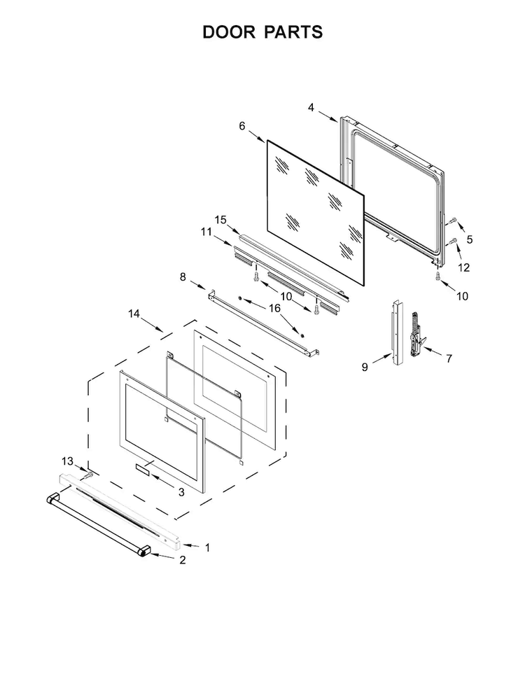 Door Parts Diagram and Parts List for KSIB900ESS0  KitchenAid Range
