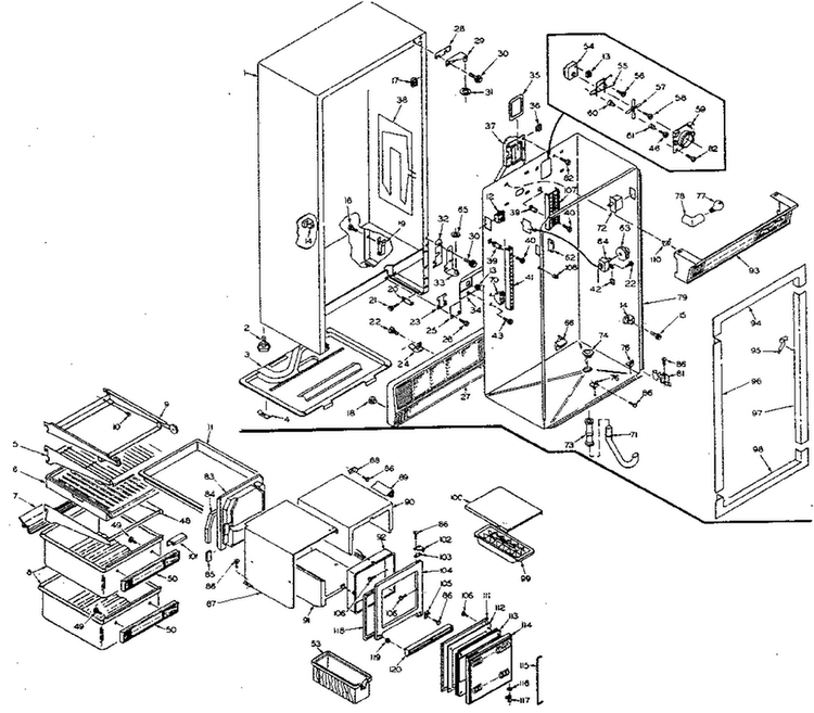 Cabinet Parts Diagram and Parts List for 106W15ML  Kenmore Refrigerator