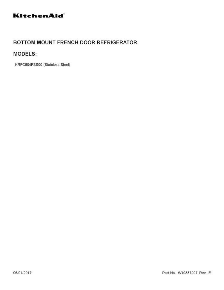 Cover Sheet Diagram and Parts List for KRFC604FSS00  KitchenAid Refrigerator