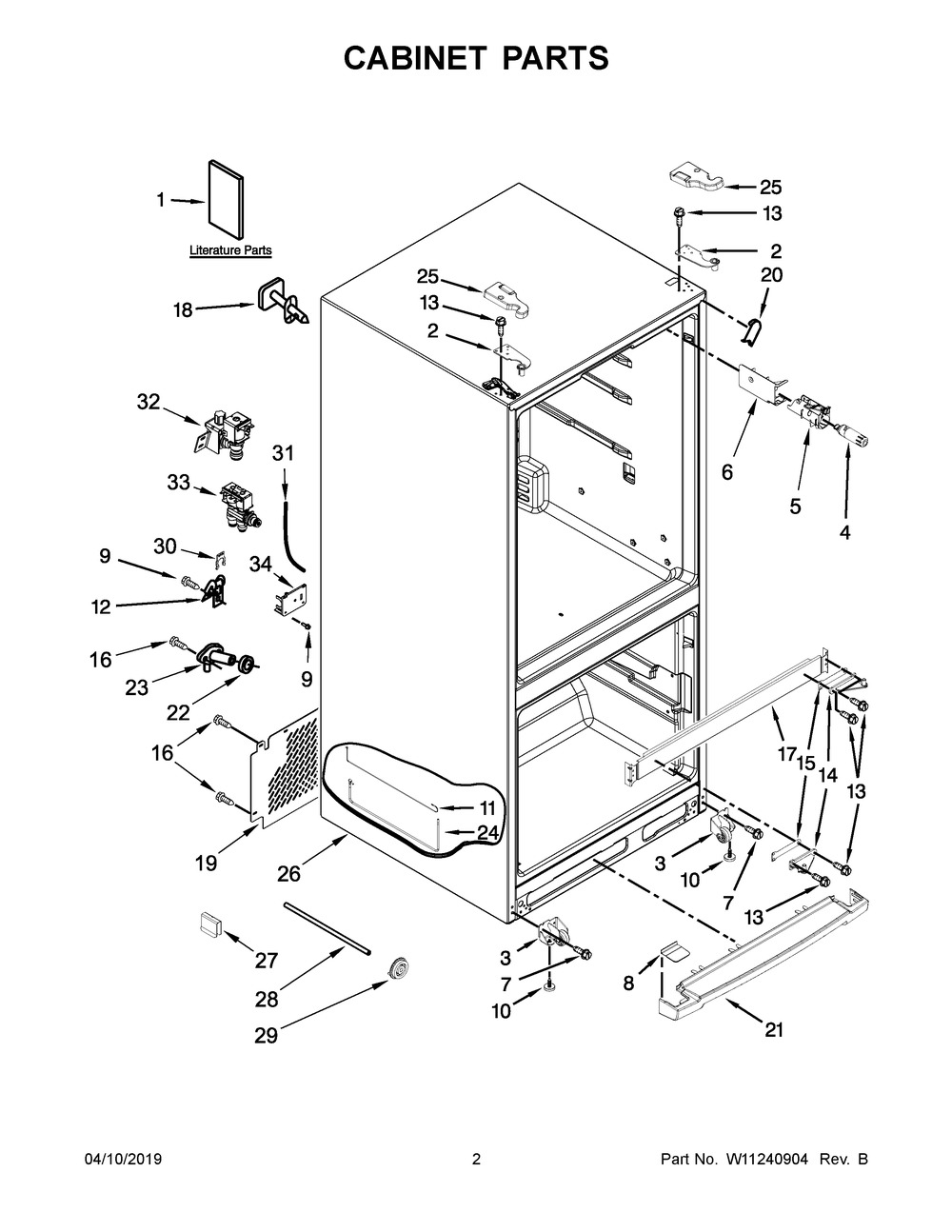 Cabinet Parts Diagram and Parts List for WRF560SEHV00  Whirlpool Refrigerator