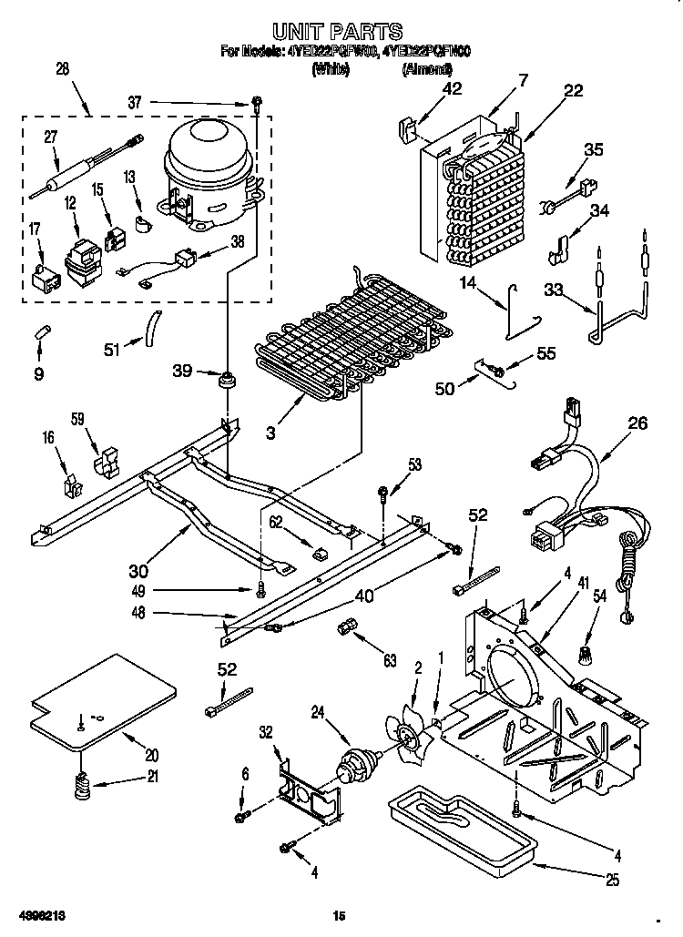 Unit Diagram and Parts List for 4YED22PQFW00  Whirlpool Refrigerator