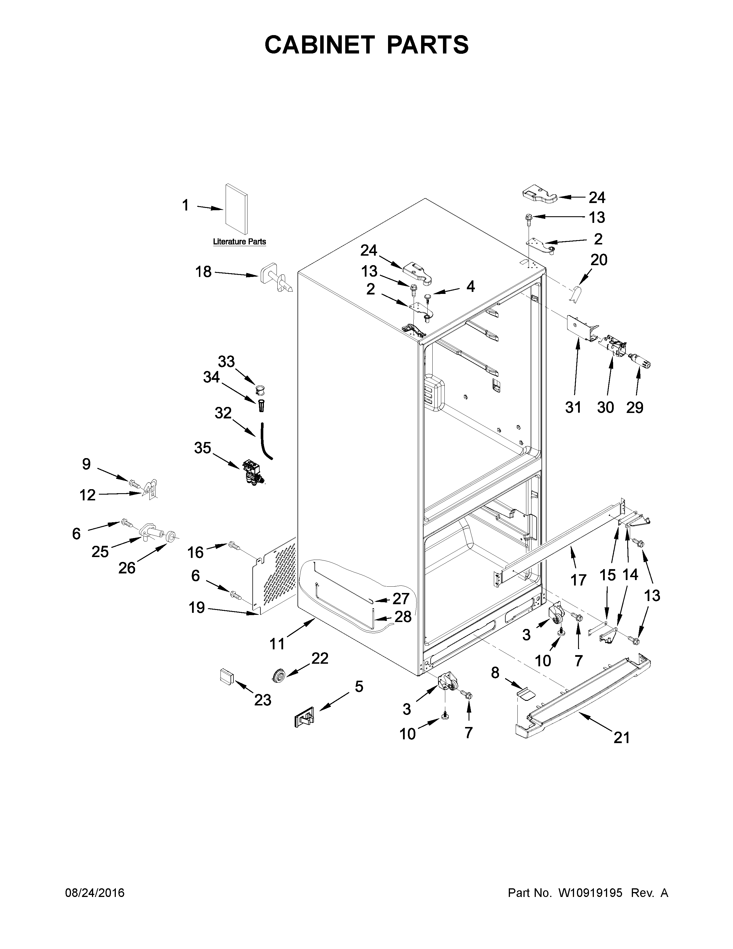 Cabinet Parts Diagram and Parts List for IX5BBEXDS01  Whirlpool Refrigerator