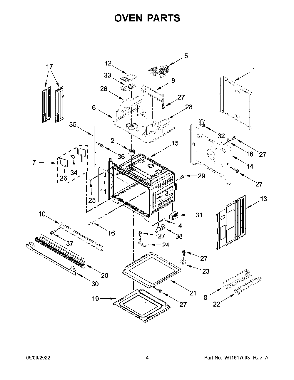 Oven Parts Diagram and Parts List for KOCE507ESS20  KitchenAid Wall Oven