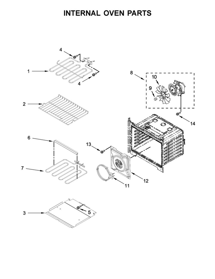 Internal Oven Parts Diagram and Parts List for WOD77EC0HS00  Whirlpool Wall Oven
