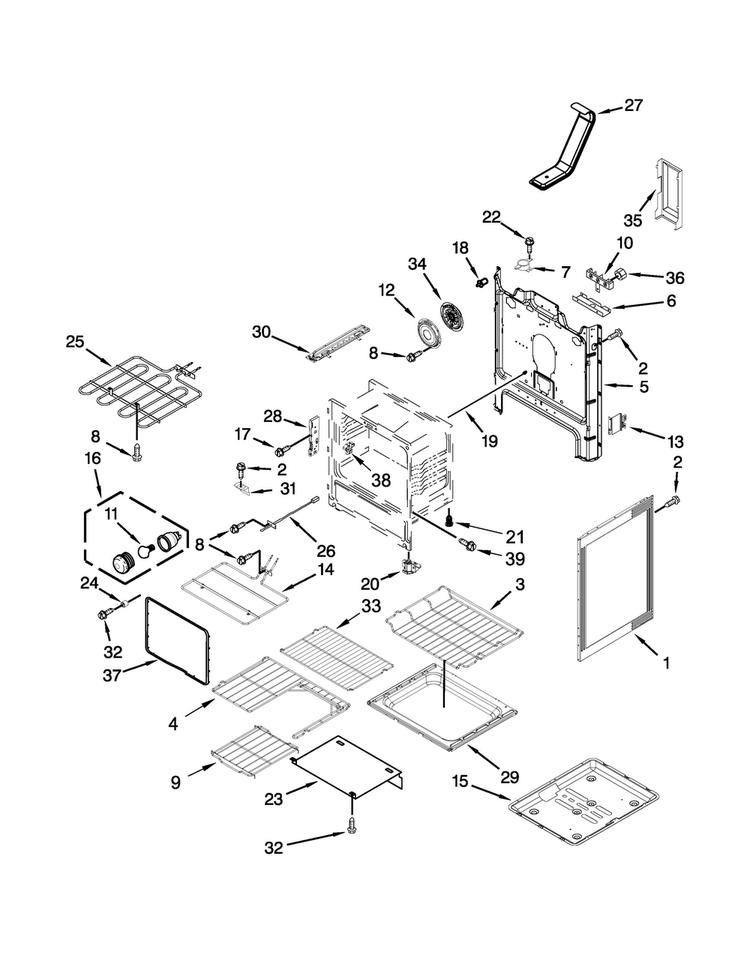 Chassis Parts Diagram and Parts List for WFE714HLAS1  Whirlpool Range