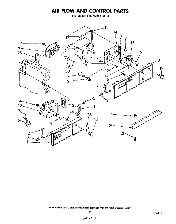 AIR FLOW AND CONTROL Diagram and Parts List for ED22MMXLWR0  Whirlpool Refrigerator