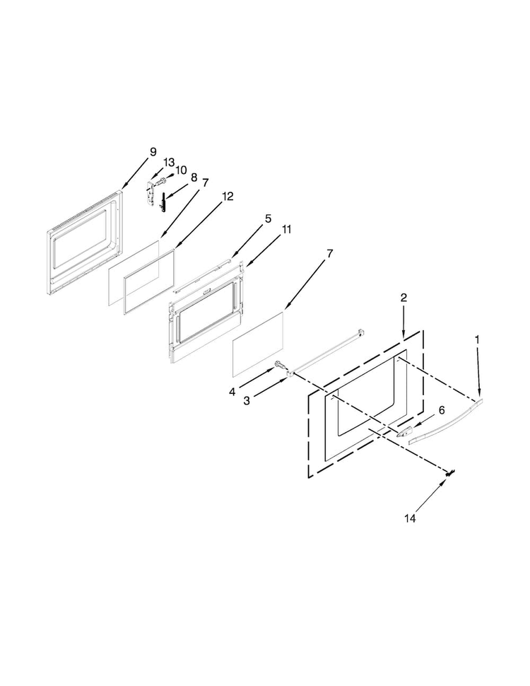 Lower Door Parts Diagram and Parts List for WGG555S0BB00  Whirlpool Range