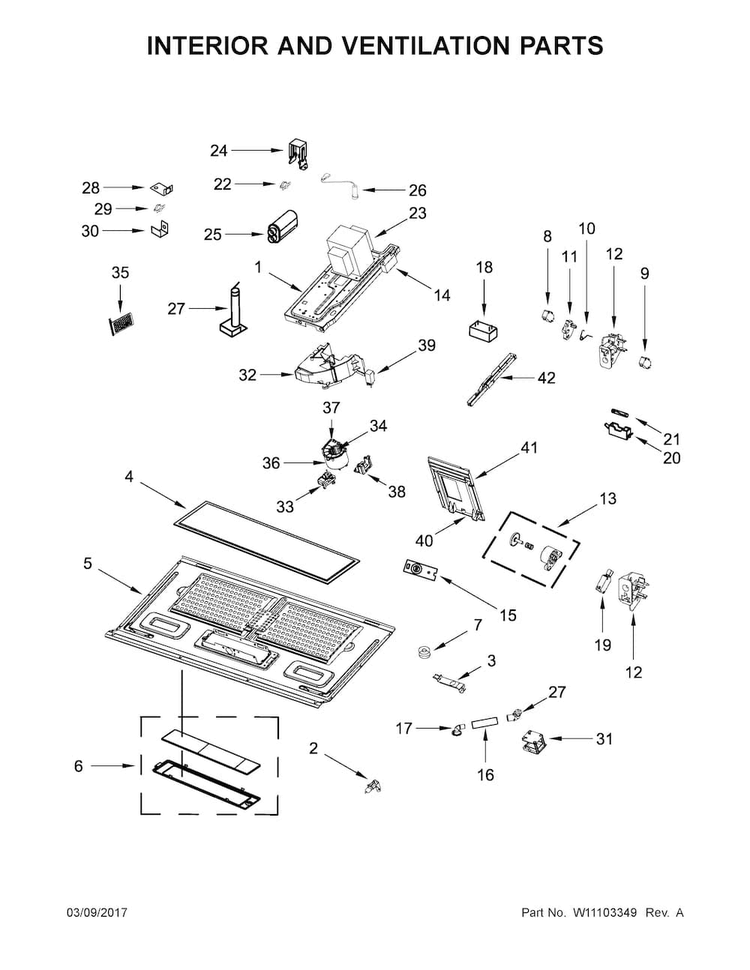 Interior And Ventilation Parts Diagram and Parts List for WMH76719CZ0  Whirlpool Microwave