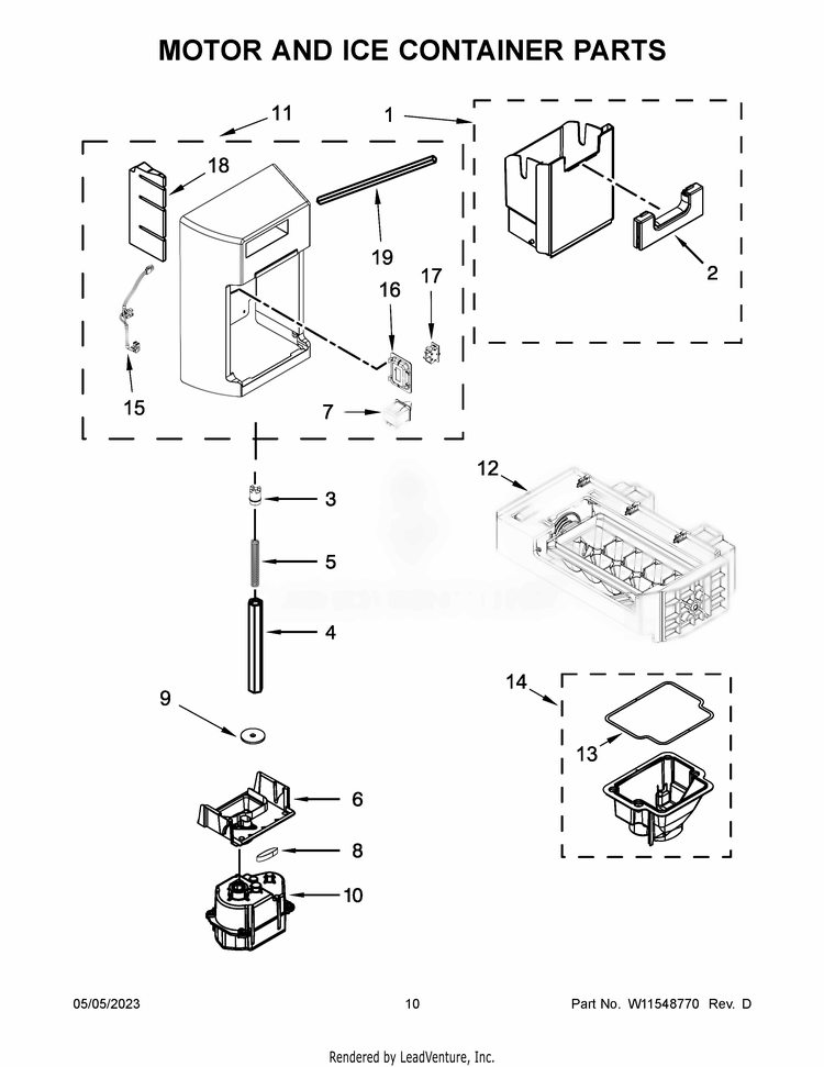Motor And Ice Container Parts Diagram and Parts List for WRS588FIHB04  Whirlpool Refrigerator