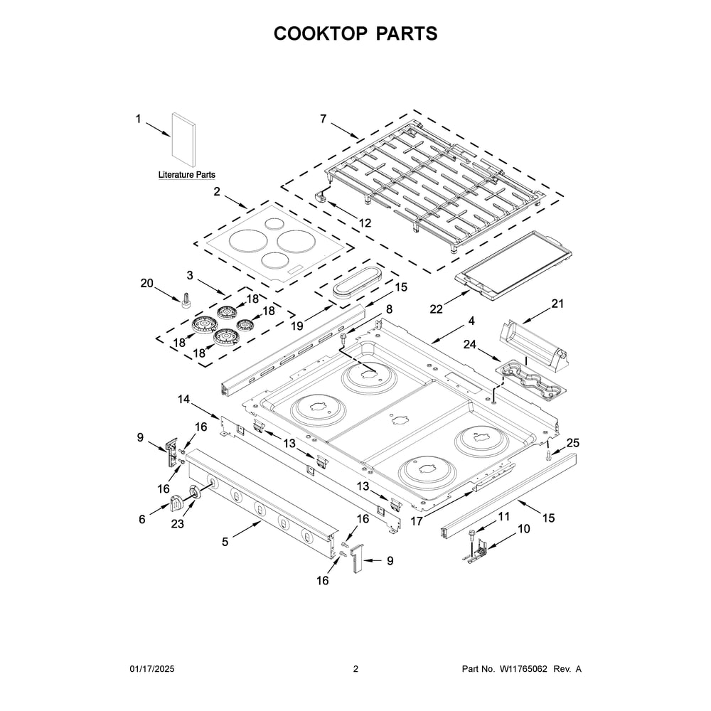 Cooktop Parts Diagram and Parts List for WFGS7530RW1  Whirlpool Range