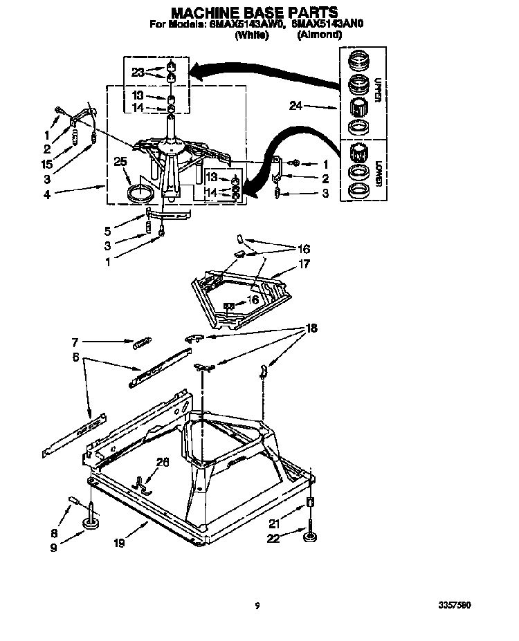 Machine Base Diagram and Parts List for 6MAX5143AN0  Whirlpool Washer
